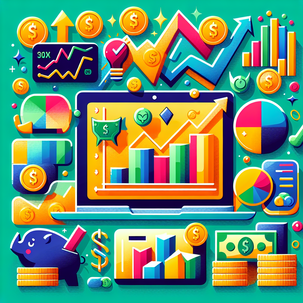 A playful flat illustration showcasing a comparison between CFDs and traditional investing, featuring whimsical financial motifs like charts, coins, and various investment tools, set against a bright and colorful background.