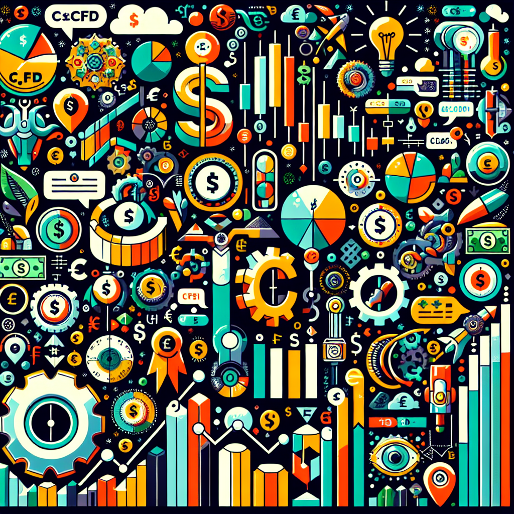 A colorful and playful flat illustration depicting various trading platforms, with whimsical financial motifs such as candlestick charts, currency symbols, and gears, all representing a comparative review for traders of all levels.