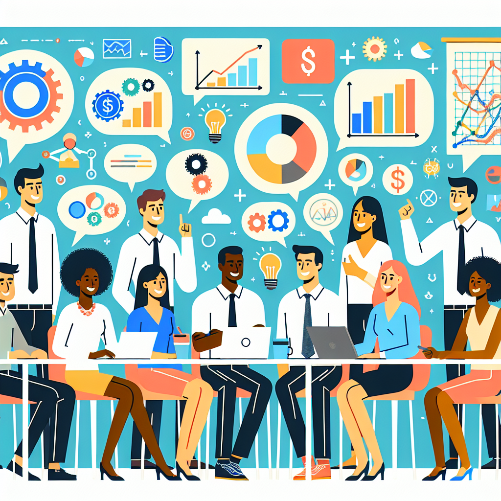 A playful flat illustration depicting a group of diverse professionals in a vibrant workspace, discussing common CFD mistakes. They are surrounded by subtle financial motifs like charts, graphs, and currency symbols, with thought bubbles highlighting key tips for avoiding these mistakes.